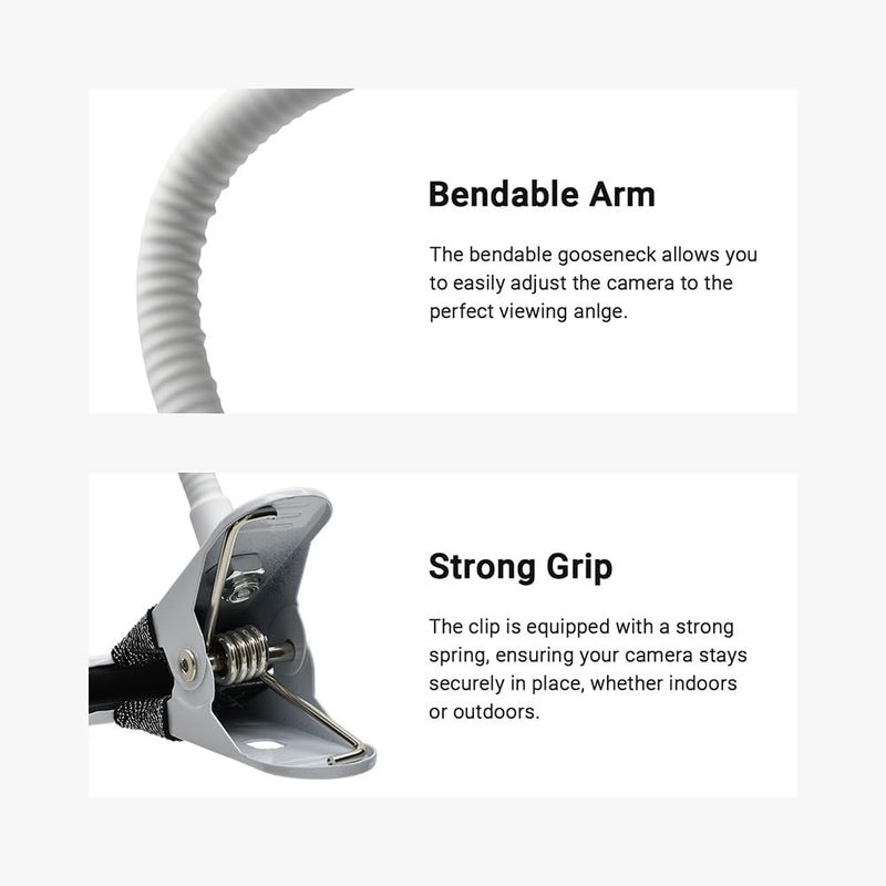 Holicfun Clip Mount for Ring, Blink, Eufy, Google Nest, Wyze, and Arlo Indoor Outdoor Cameras, 15cm Gooseneck Arm, Flexible Adjustment, Strong Clamp, White - Image 3